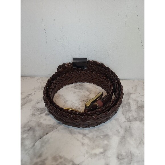 Nautica Brown Leather Braided /Woven Belt 36" Brass Closure *Read - Picture 1 of 7